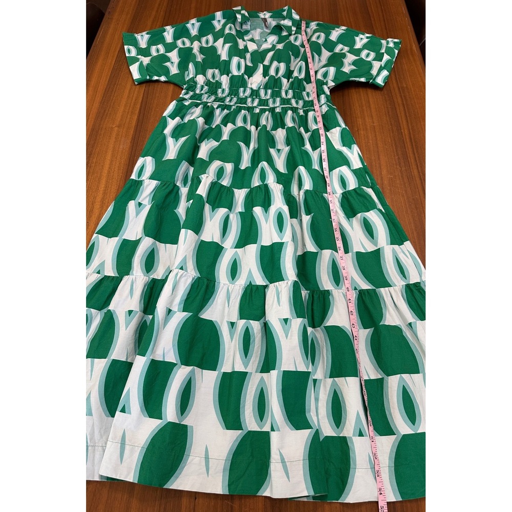 Anthropologie Somerset Maxi Shirt Dress Large Green Geometric Tiered Scandi - Picture 8 of 15
